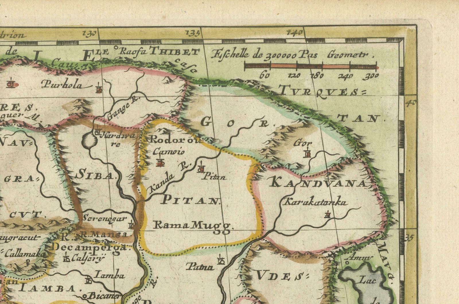 Cartographic Elegance Of The Mughal Dominion In A Hand Colored Antique Map, 1705 photo furniture