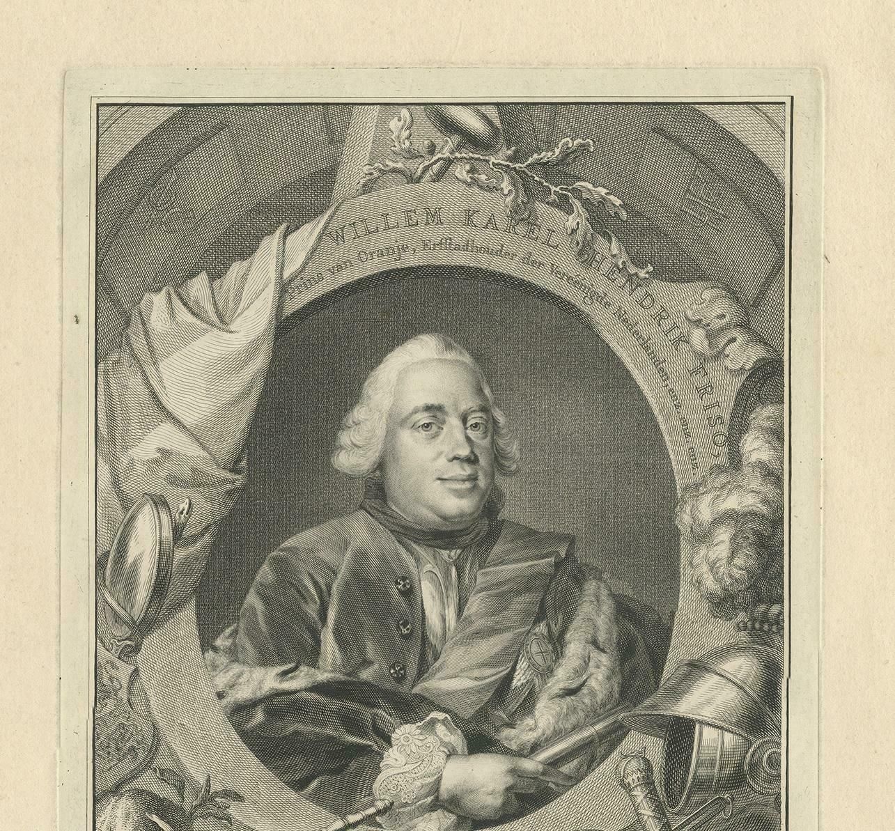 Antique Portrait Of William Charles Henry Friso Of Orange By Houbraken '1751' photo for sale