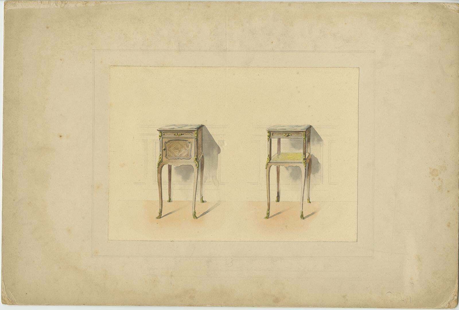 Antique Print Of The Design Of Two Sidetables/Furniture, Circa 1900 photo Art
