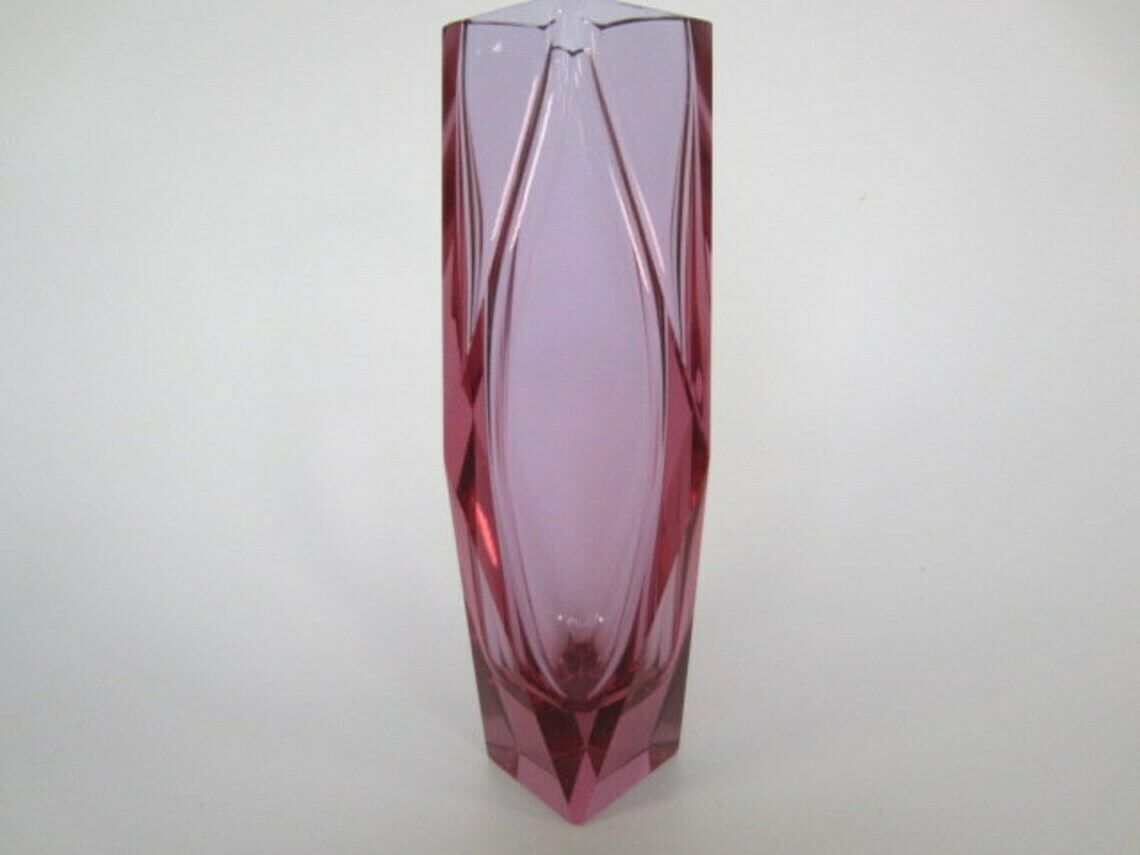 Murano Diamond Facet Pink Alexandrite Vase Mid Century Art Glass photo for sale