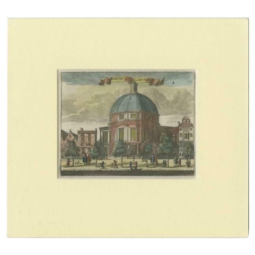 Antique Print Of The 'Ronde Lutherse Kerk' In Amsterdam, C.1760