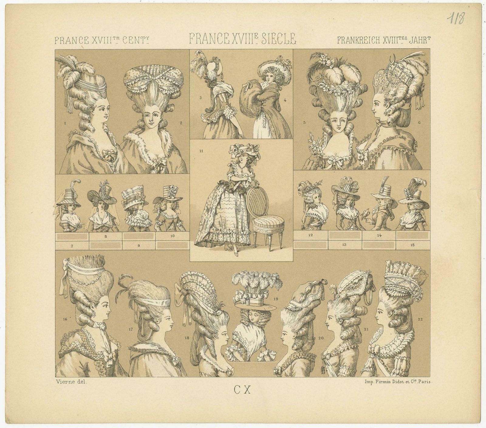 Antique Print Of French 18th Century Women's Hats By Racinet photo furniture