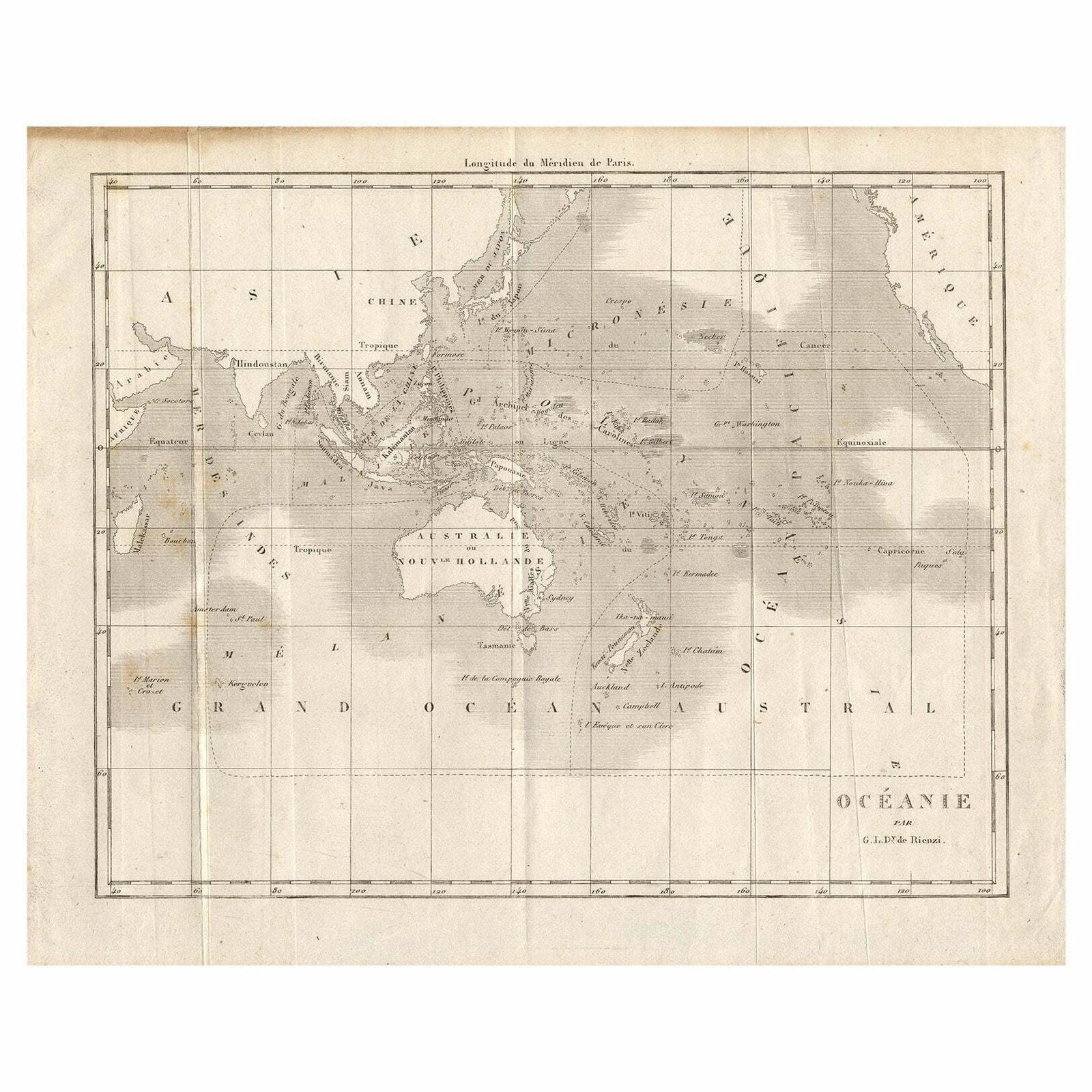 Antique Map Of Oceania By Didot, 1836