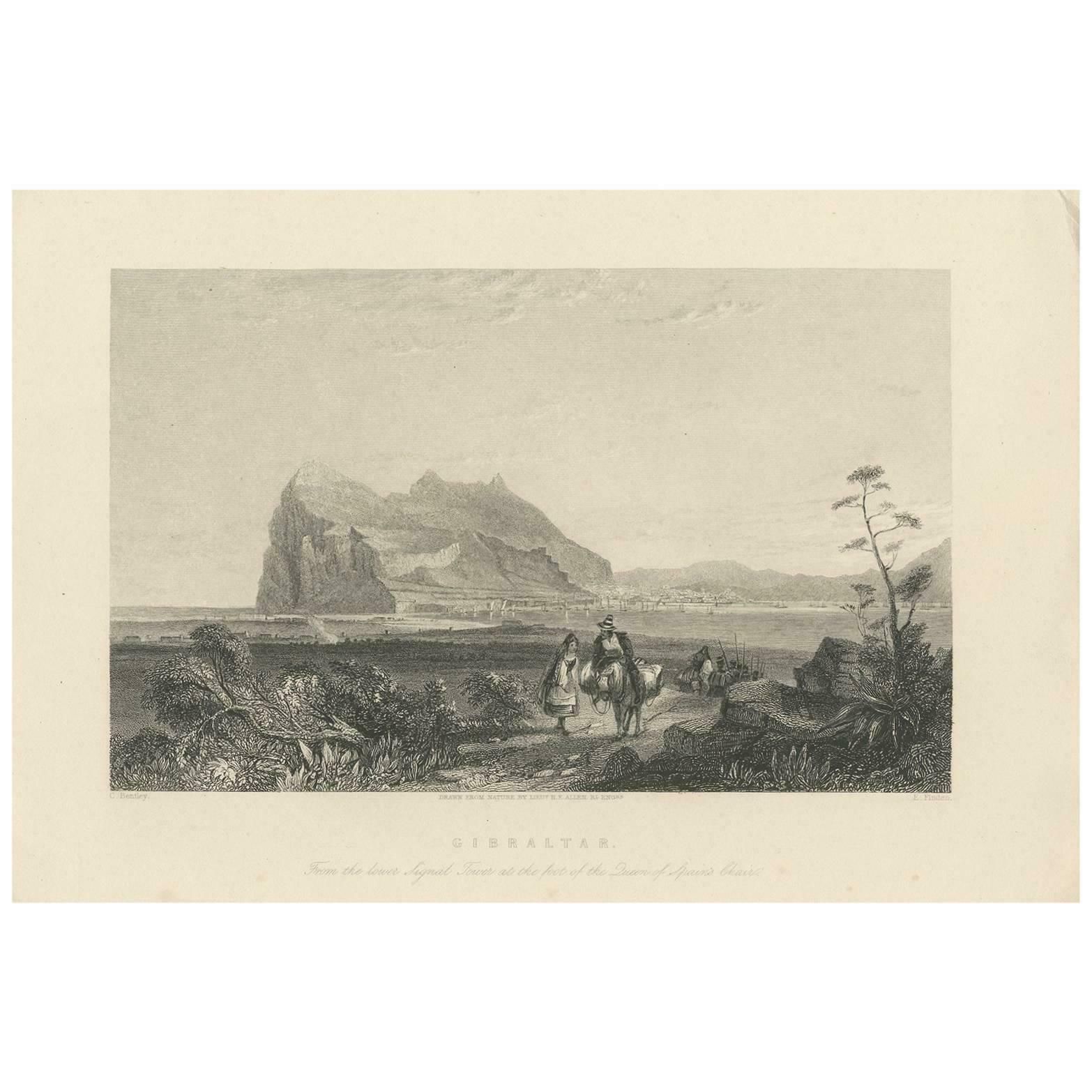 Antique Print Of Gibraltar By E. Finden, 1840