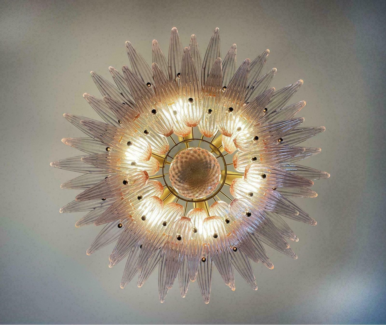 photo for sale Italian Pink Leaves Chandelier, Murano
