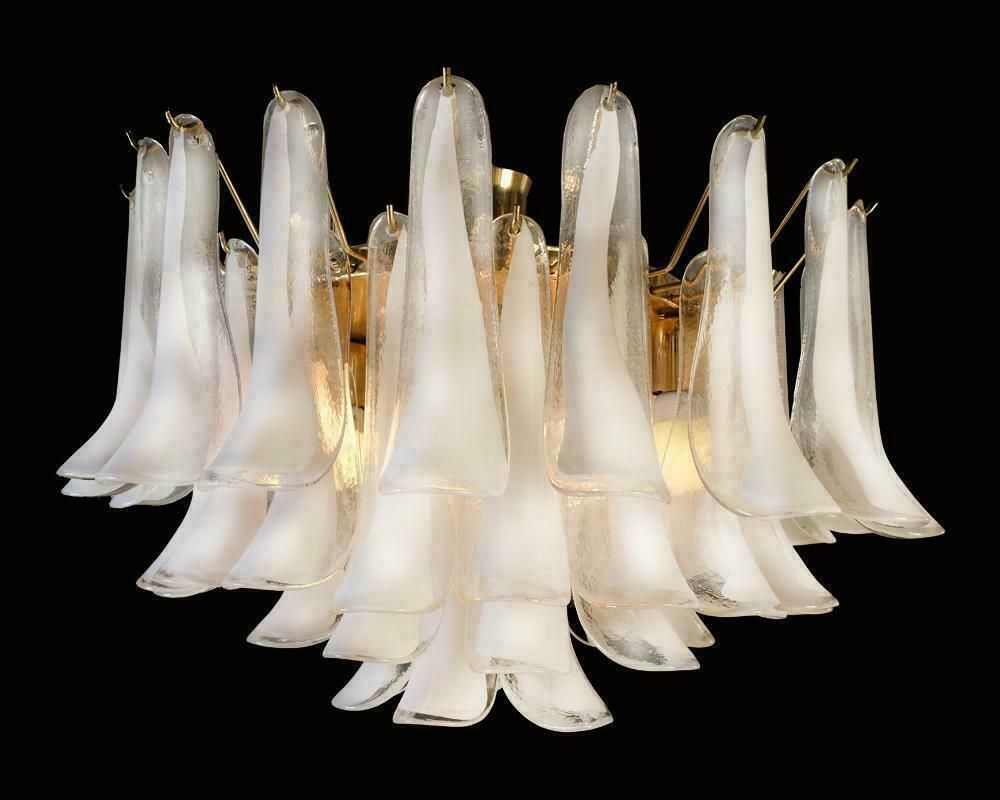 Spectacular Pair Of White Petals Murano Glass Chandeliers photo furniture
