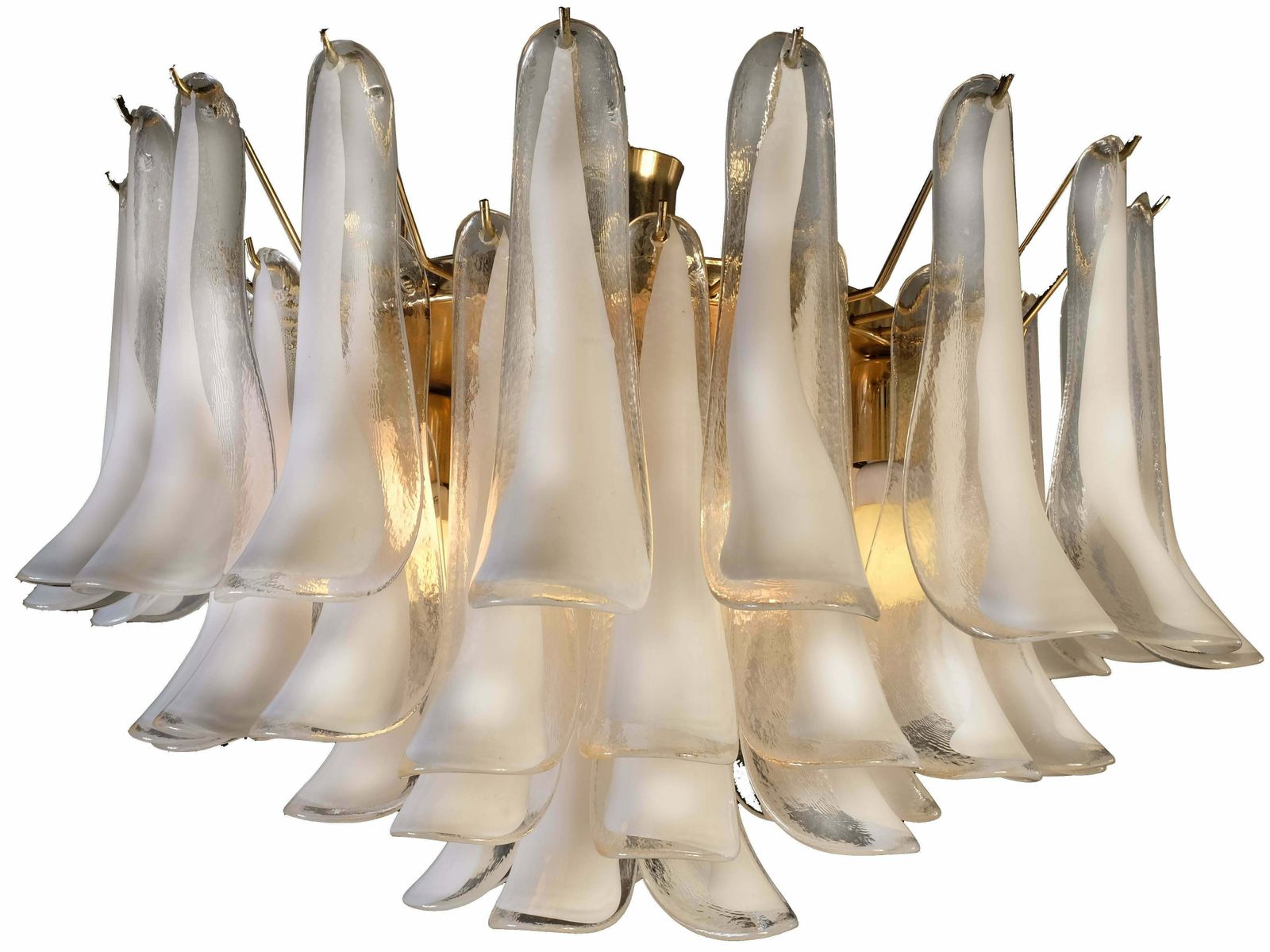 Spectacular Pair Of White Petals Murano Glass Chandeliers photo for sale