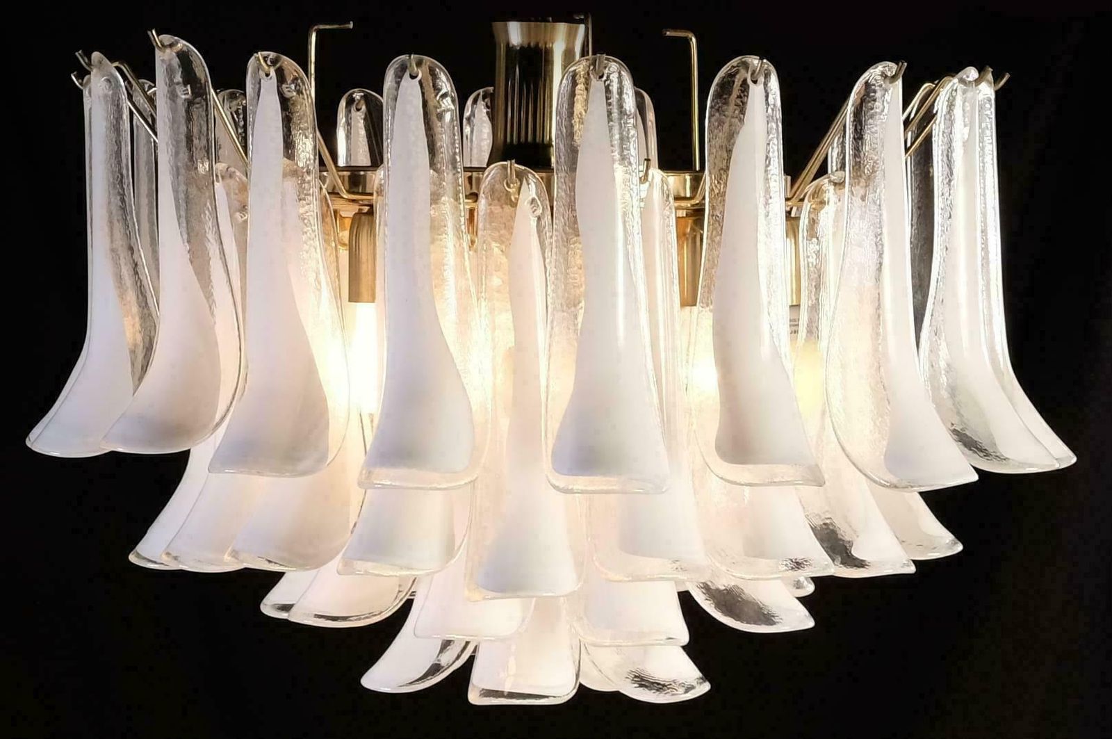 3231.0 Spectacular Pair Of White Petals Murano Glass Chandeliers photo
