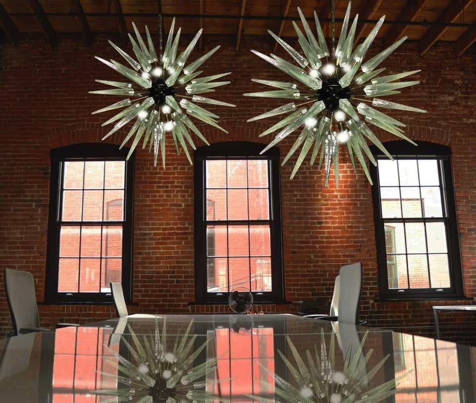 Exceptional Pair Of Glass Sputnik Chandeliers, Murano photo Lighting