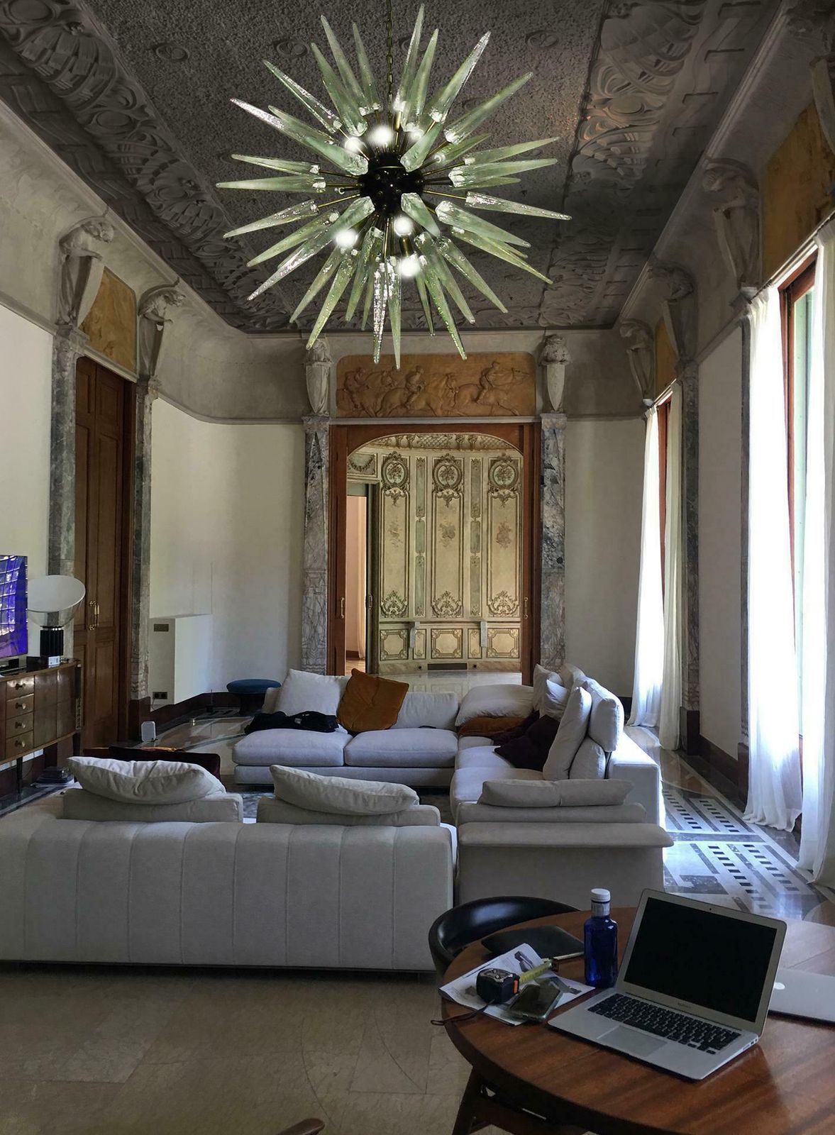 2181.0 Exceptional Pair Of Glass Sputnik Chandeliers, Murano photo
