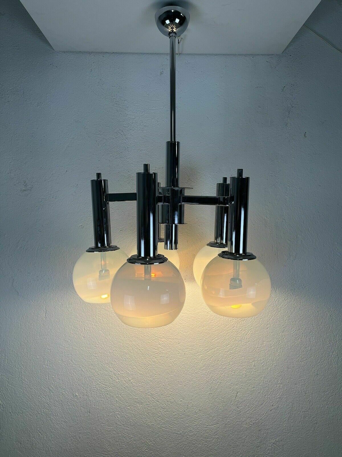 Murano Glass Steel Chandelier 5 Lights Poli Sotis 1960s Vintage Design