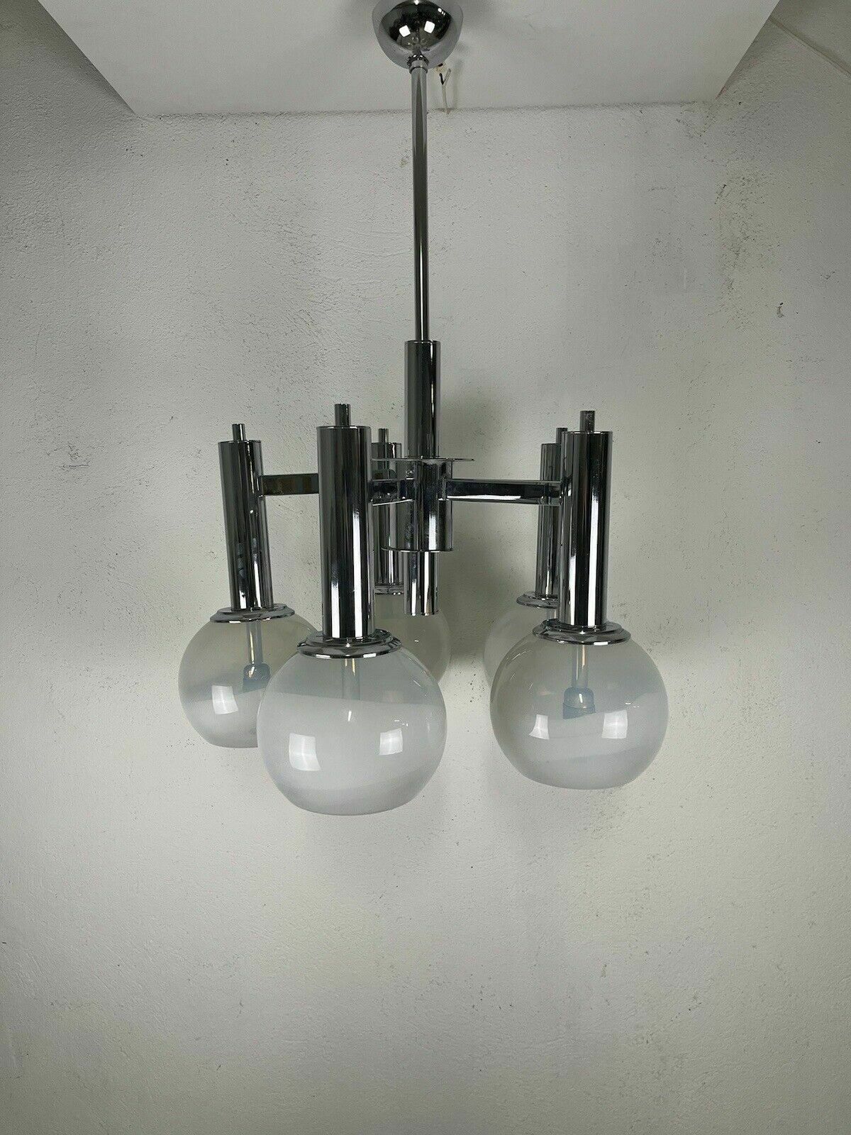 995.0 Murano Glass Steel Chandelier 5 Lights Poli Sotis 1960s Vintage Design photo