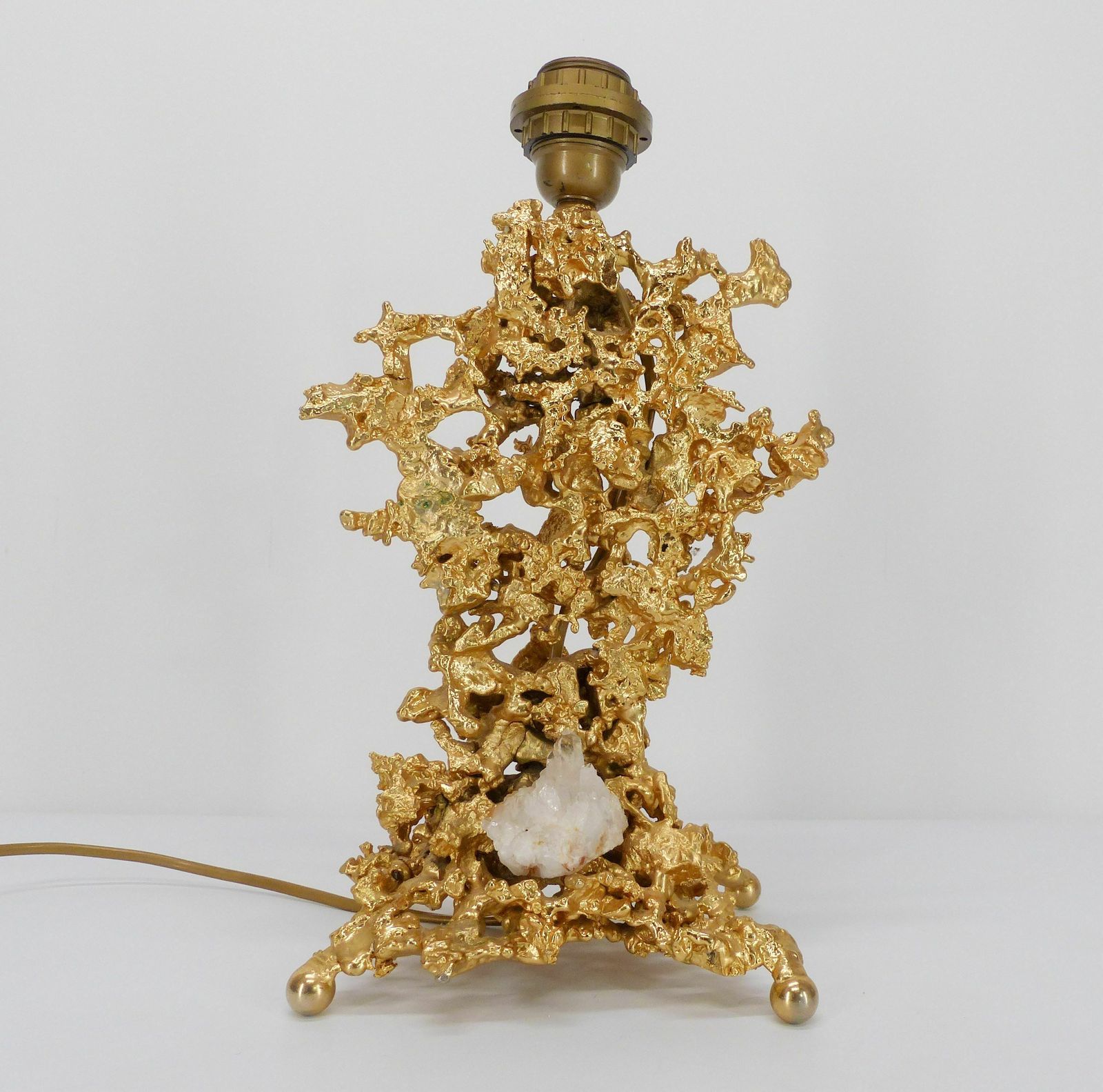 Hollywood Regency Lamp Base In Exploded Bronze And Quartz Claude Victor Boeltz 1980 photo 2100.0