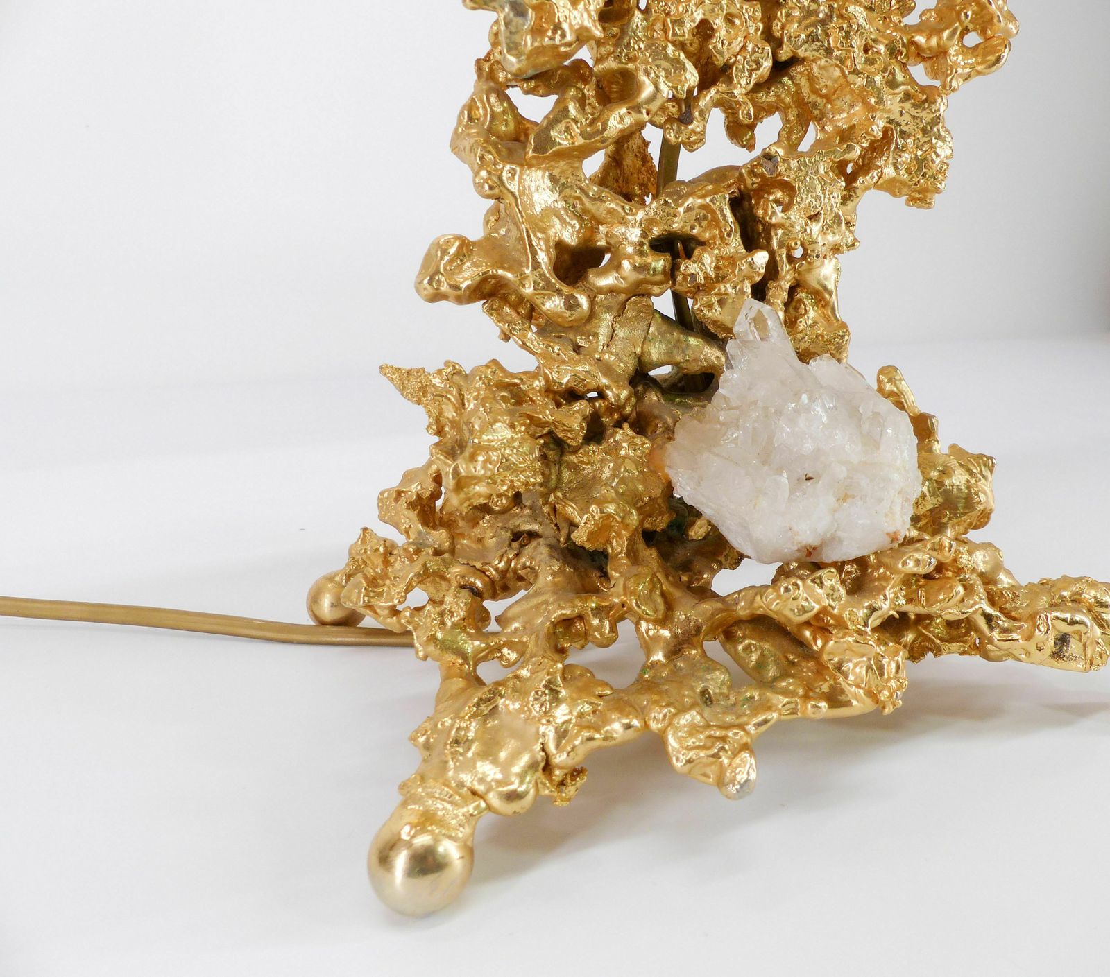 Hollywood Regency Lamp Base In Exploded Bronze And Quartz Claude Victor Boeltz 1980 photo vinterior