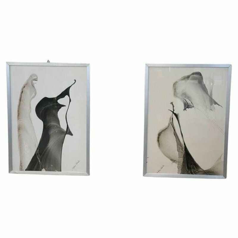Stefano Colombo, Abstract Compositions, 1970s, Tempera On Paper, With Frame, Set Of 2
