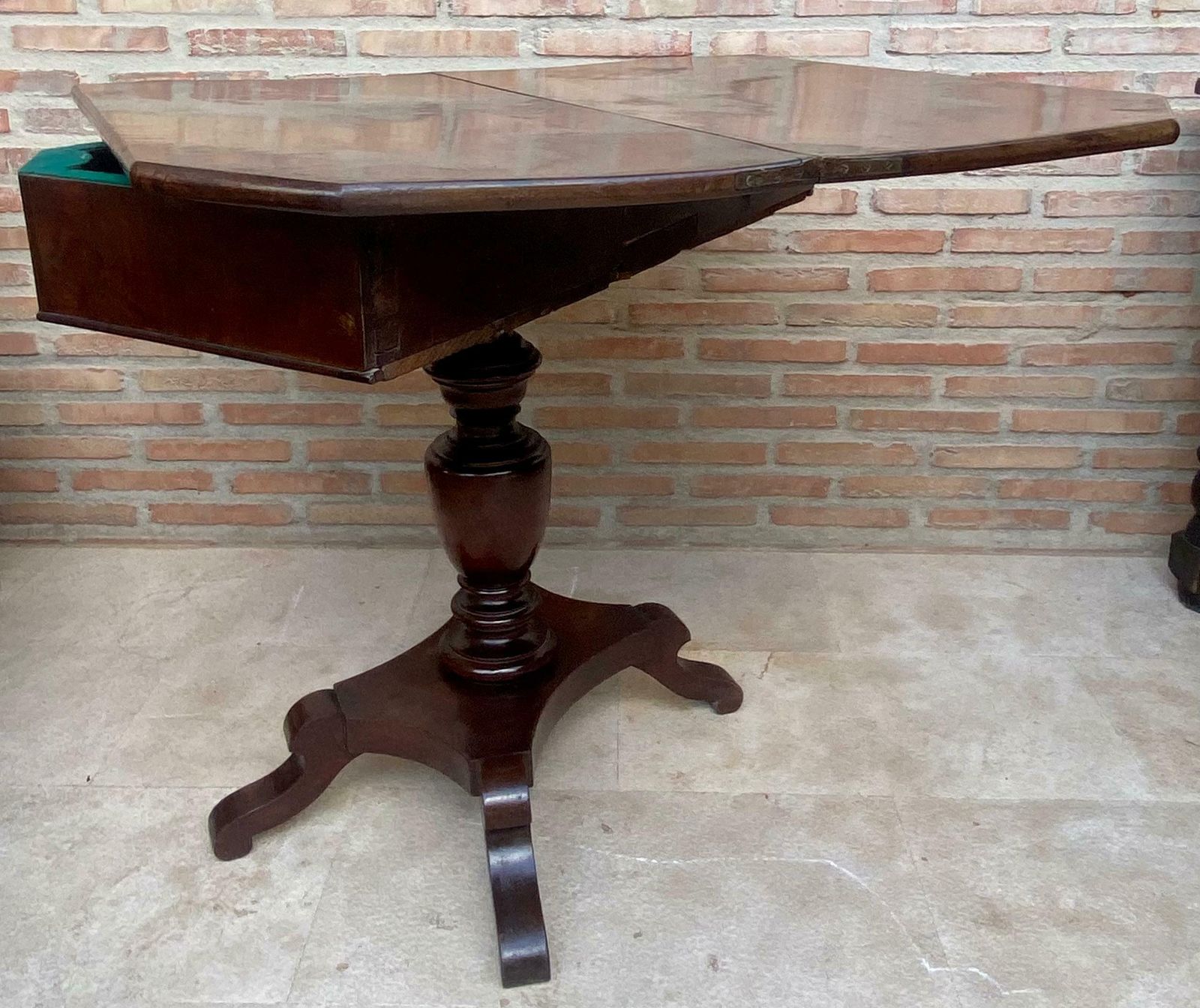 French Walnut Folding Game Table, 1920 photo vintage