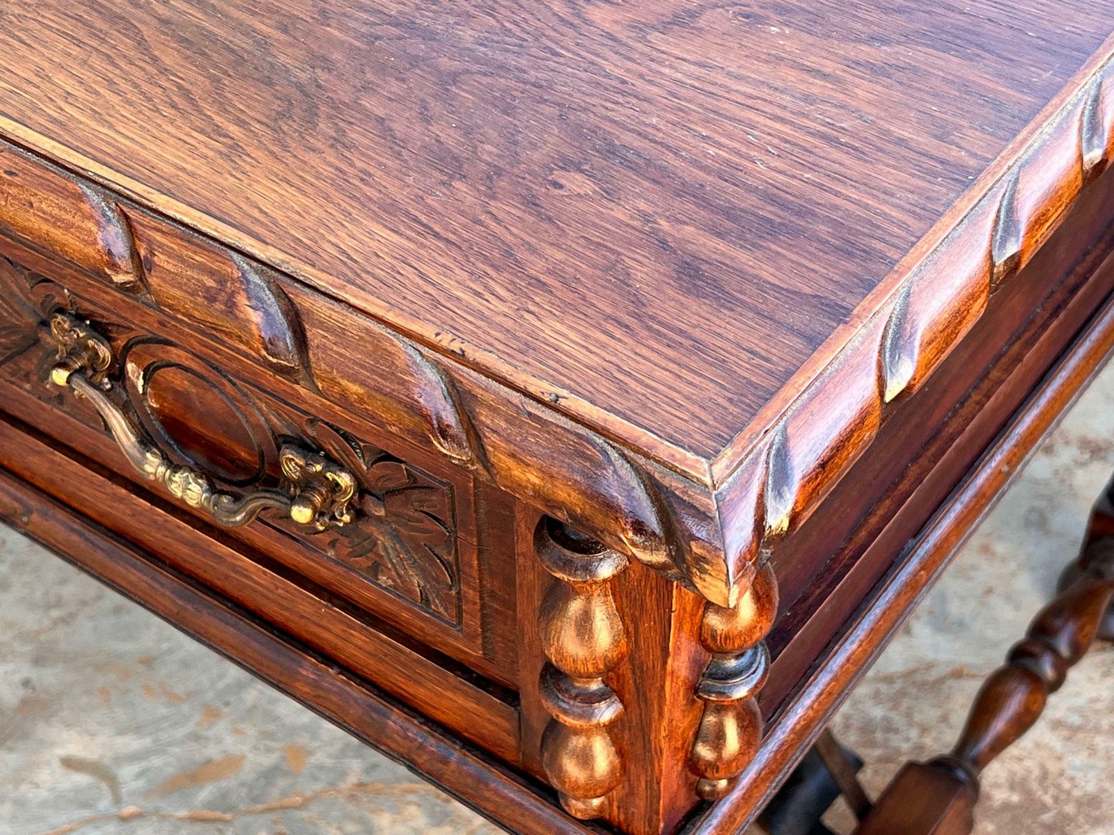 photo buy 20th Two Sides French Louis XV Style Carved Walnut Desk With Three Drawers