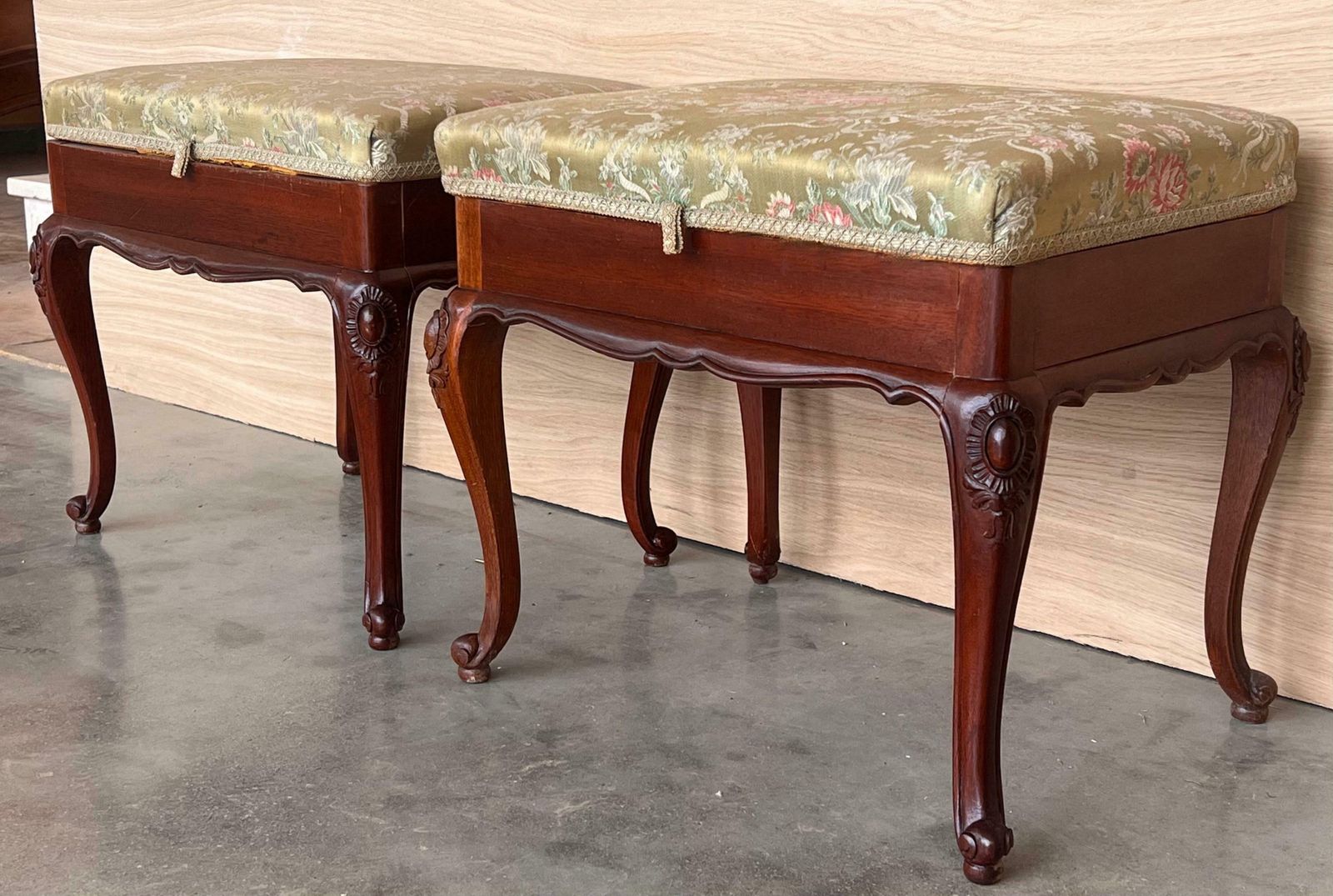 photo for sale Pair Of 20th Century Spanish Folding Up Footstools