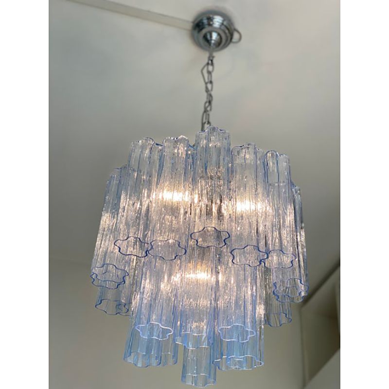 Contemporary Sky Blue Italian Murano Glass “Tronchi” Chandelier photo vinterior