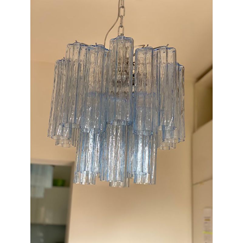 Lighting Contemporary Sky Blue Italian Murano Glass “Tronchi” Chandelier photo
