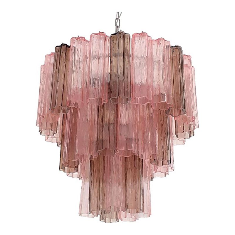 Contemporary Fume’ And Pink “Tronchi” Murano Glass Chandelier