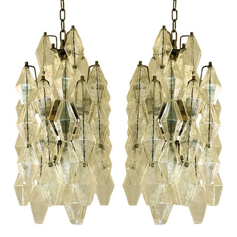 A Pair Of Champagne "Poliedro" Murano Glass Chandelier