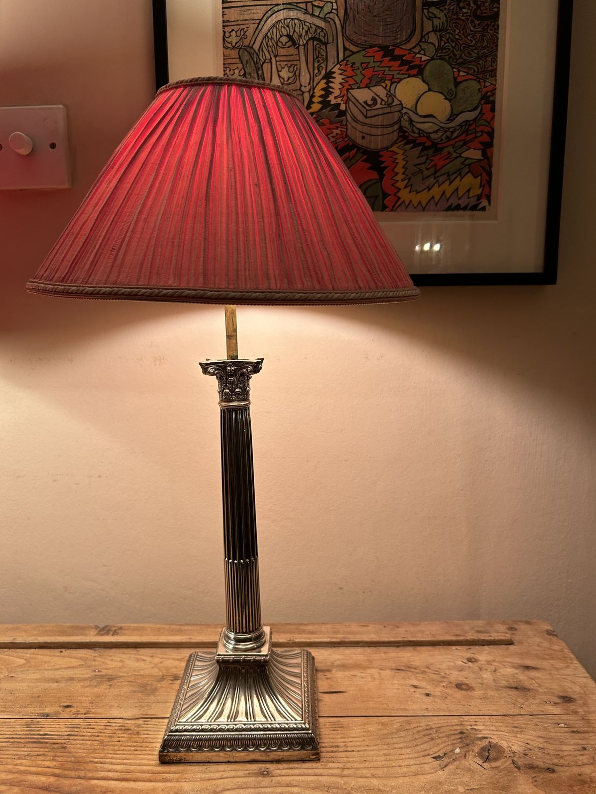 19th Century Silver Plated  Table Lamps With Dusty Pink Silk Shades photo for sale