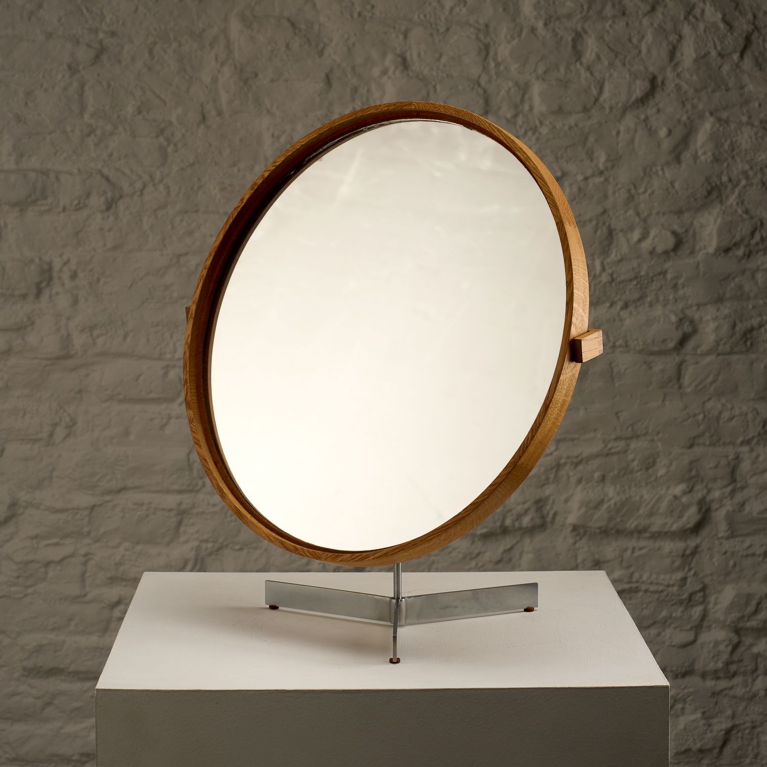 Oak And Metal Table Mirror By Uno And östen Kristiansson, Sweden, 1960s