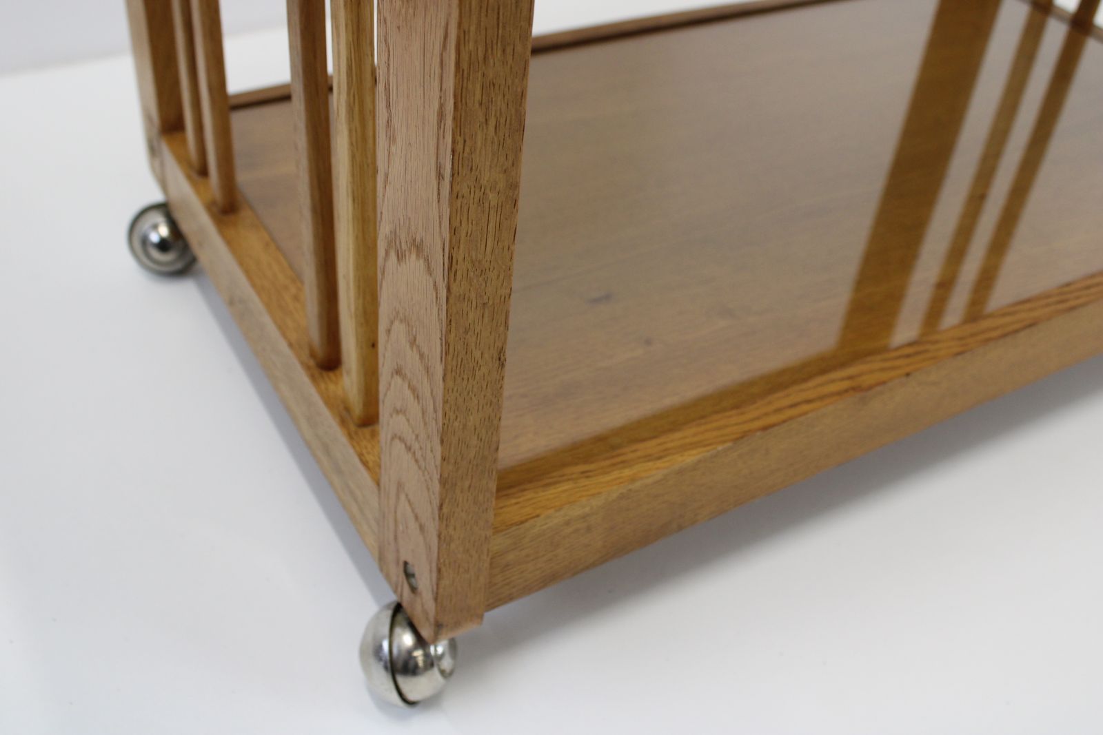 photo furniture Mid Century Wooden Serving Trolley/Vintage Rolling Bar Cart/Tv Stand With Chrome Castors And Glass/Scandinavian Design 70's