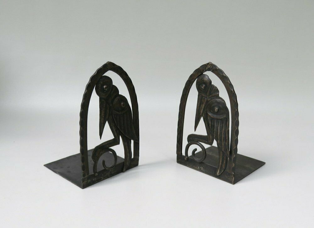 Art Nouveau Wrought Iron Bookends Marabu In The Style Of Edgar Brandt, 1890s, Set Of 2 photo furniture