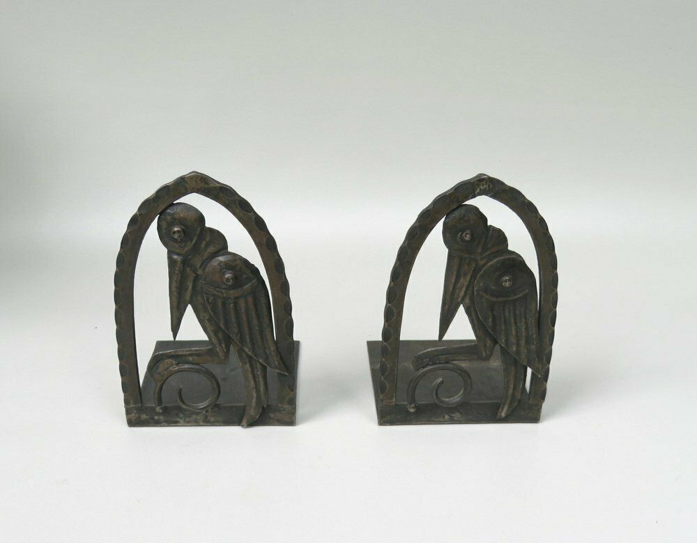 Art Nouveau Wrought Iron Bookends Marabu In The Style Of Edgar Brandt, 1890s, Set Of 2 photo for sale