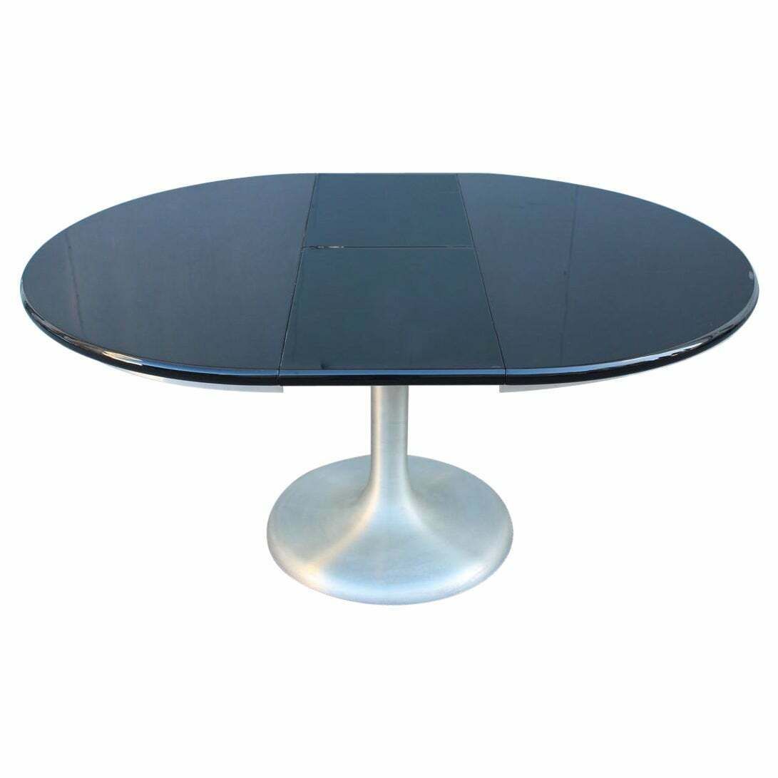 Round Extendable Table In Black Lacquered Satin Metal 1970 Moscatelli Formanova