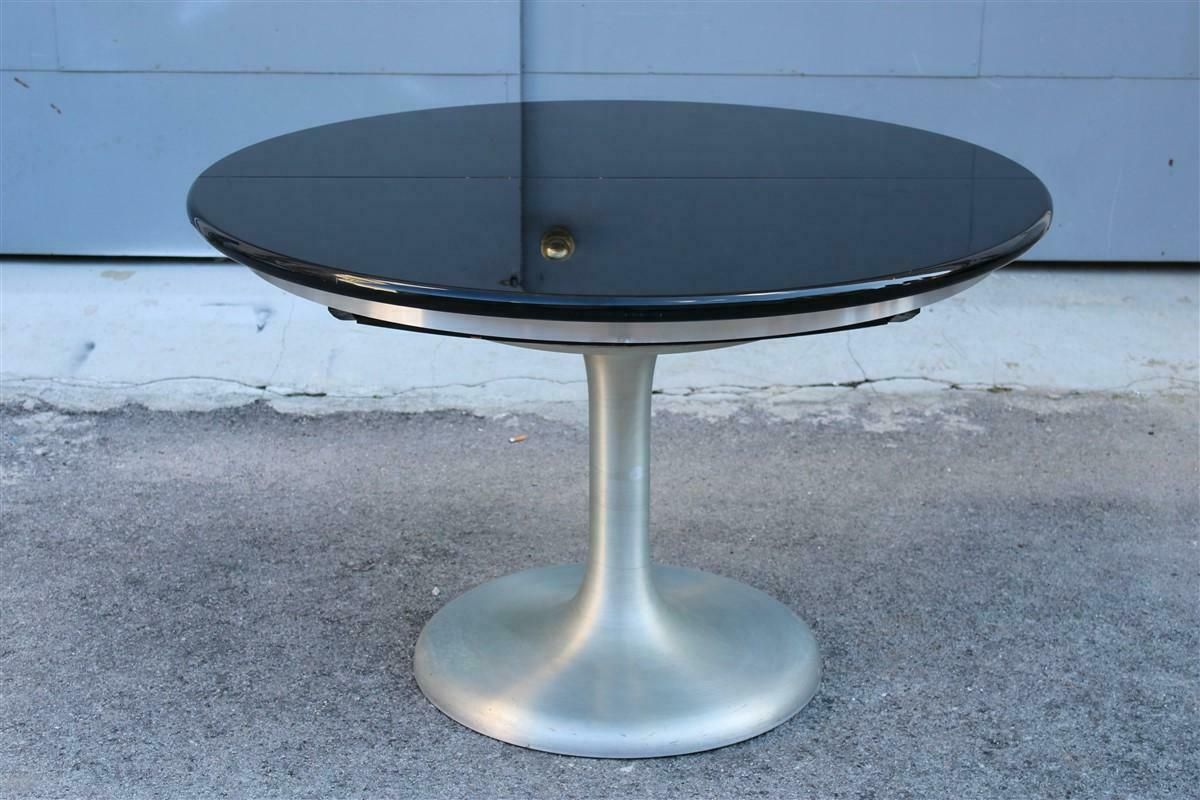 Round Extendable Table In Black Lacquered Satin Metal 1970 Moscatelli Formanova photo for sale