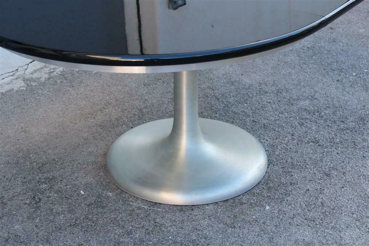 photo for sale Round Extendable Table In Black Lacquered Satin Metal 1970 Moscatelli Formanova