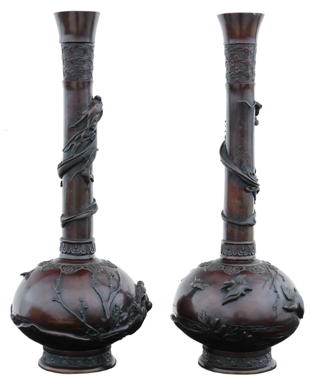 Very Large Pair Of Fine Quality Japanese Bronze Vases   19th Century Meiji Period photo for sale