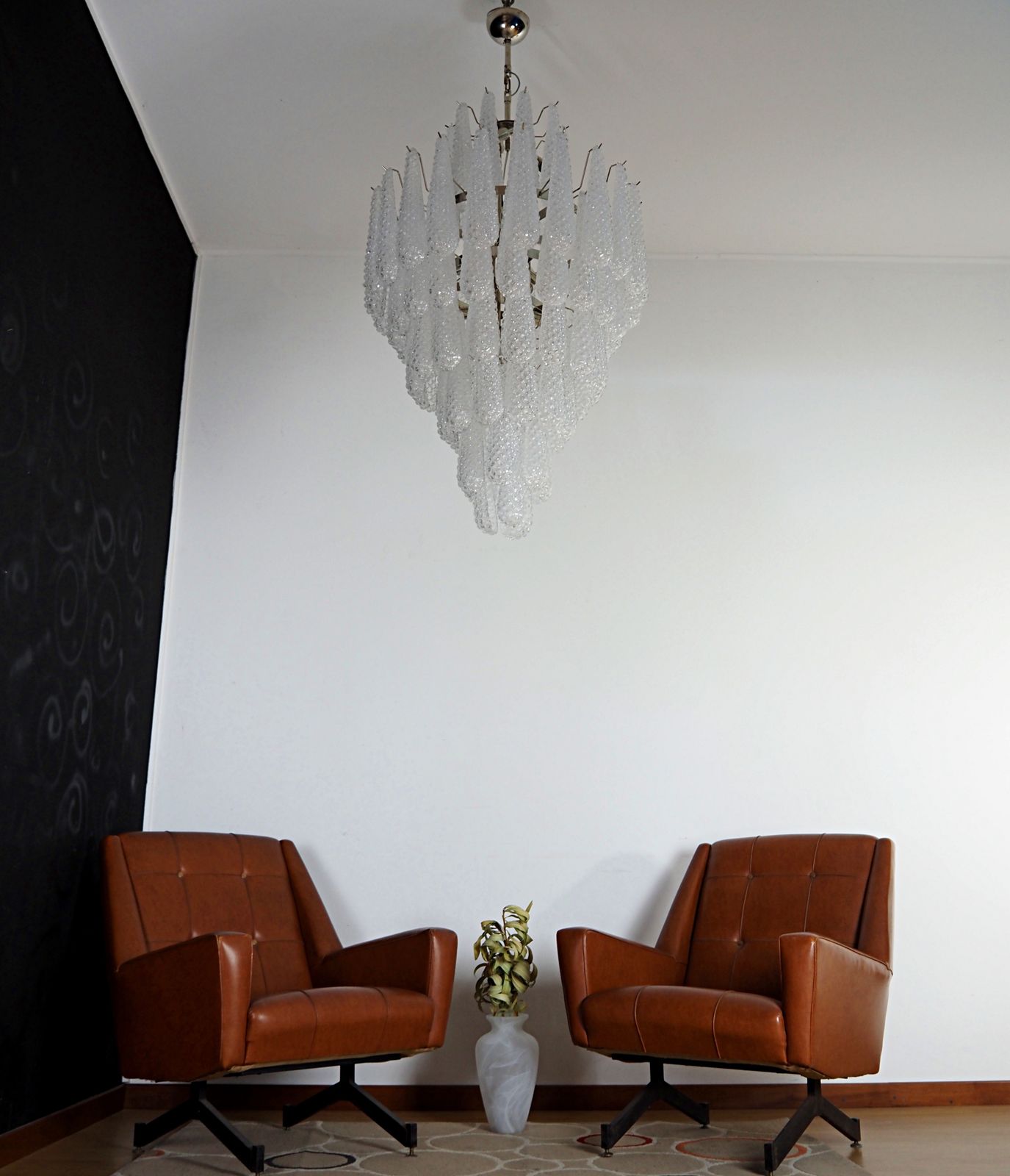 Huge Italian Vintage Murano Glass Chandelier   85 Glass Transparent Petals Drop photo 2415.0