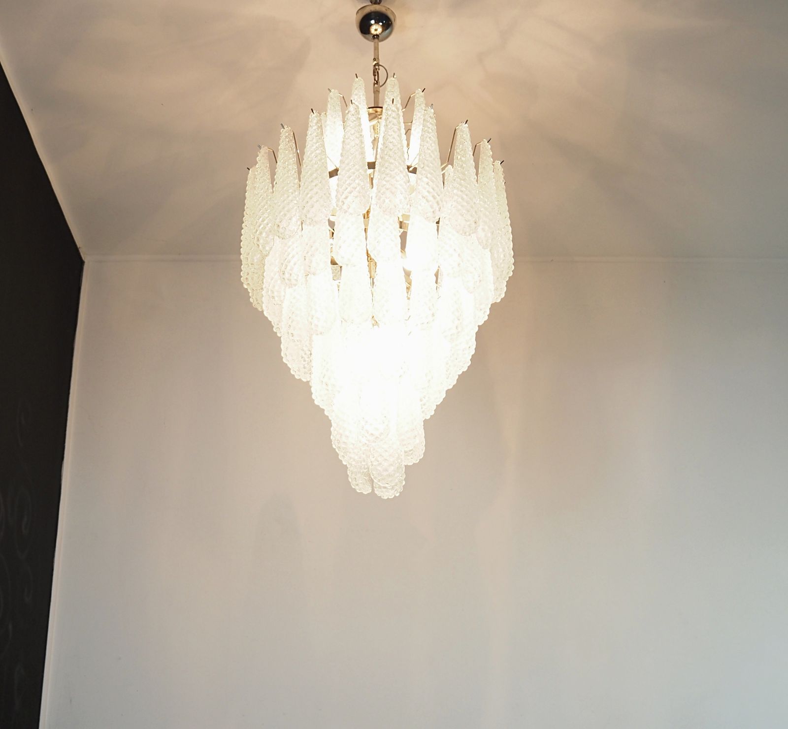 photo furniture Huge Italian Vintage Murano Glass Chandelier   85 Glass Transparent Petals Drop