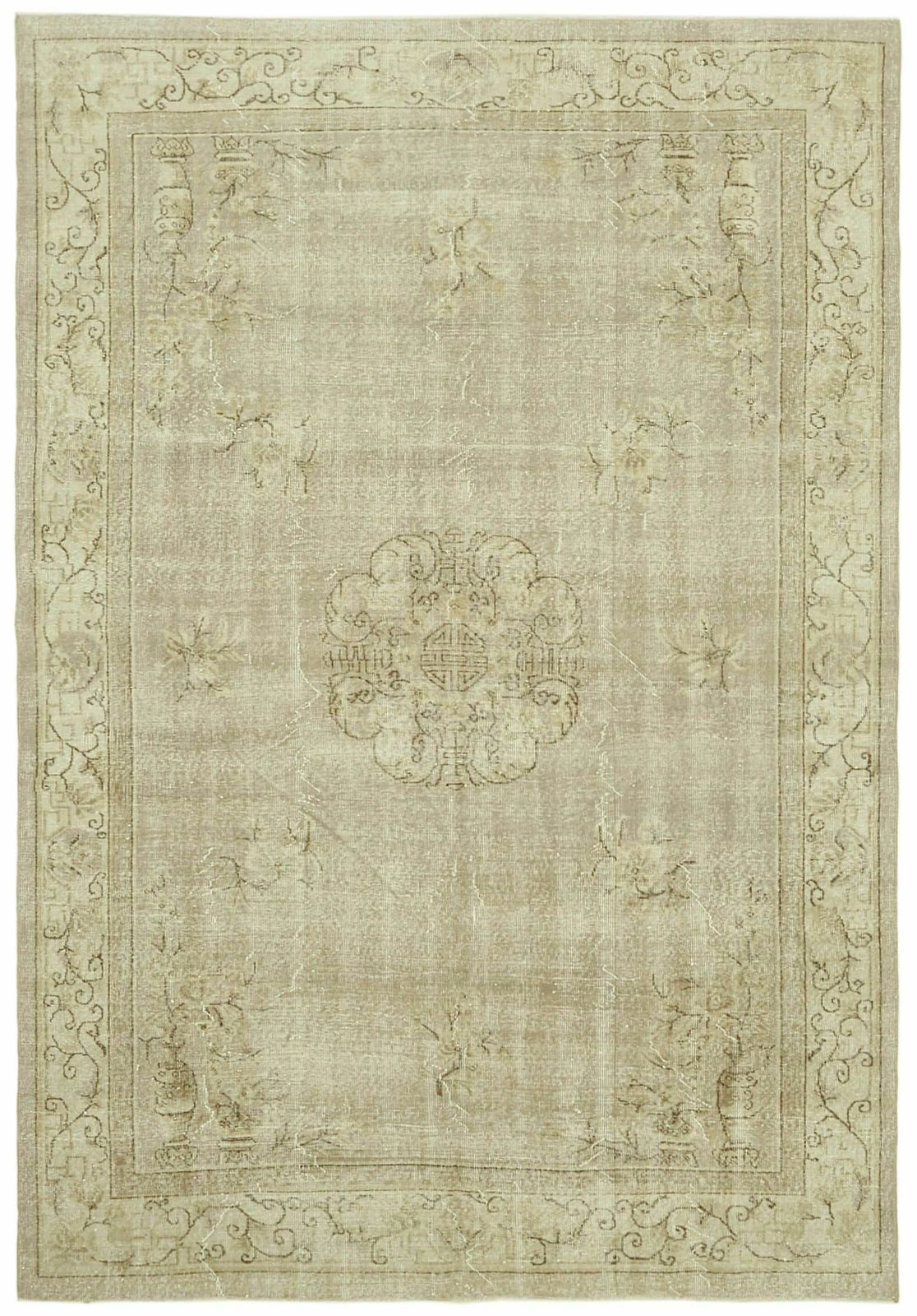 Handmade Anatolian Beige Turkish Vintage Area Rug 214 Cm X 305 Cm