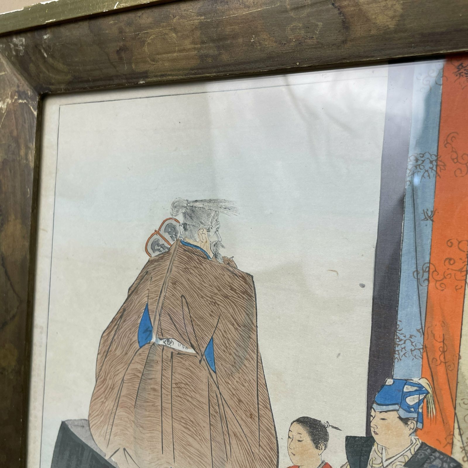 Antique Kogyo Tsukioka Japanese 1898 Framed Wood Block Print Noh Dance Picture Costume Framed Gold Original Art Work Rectangle Oriental photo vinterior