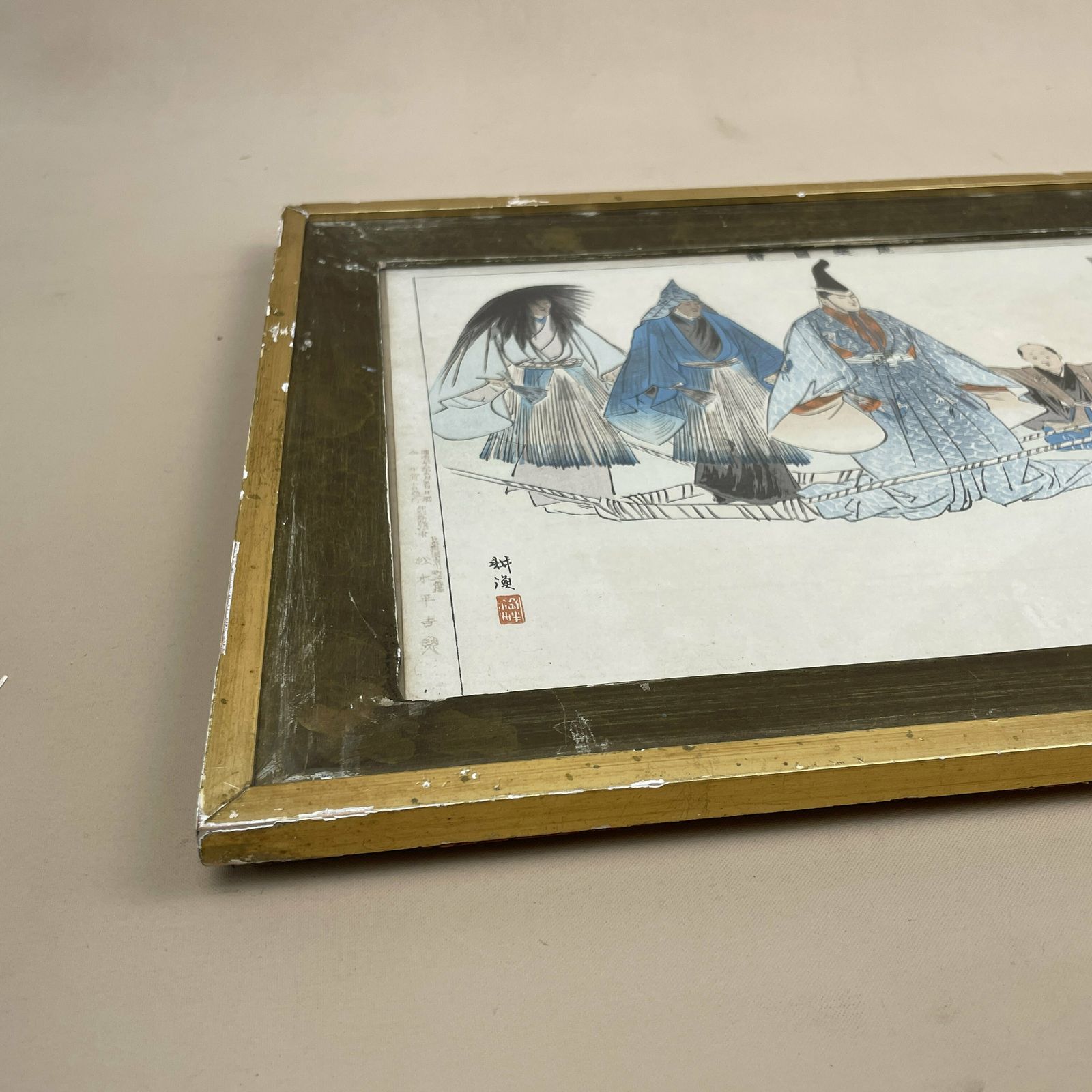 Antique Kogyo Tsukioka Japanese 1898 Framed Wood Block Print Noh Dance Picture Costume Framed Gold Original Art Work Rectangle Oriental photo buy