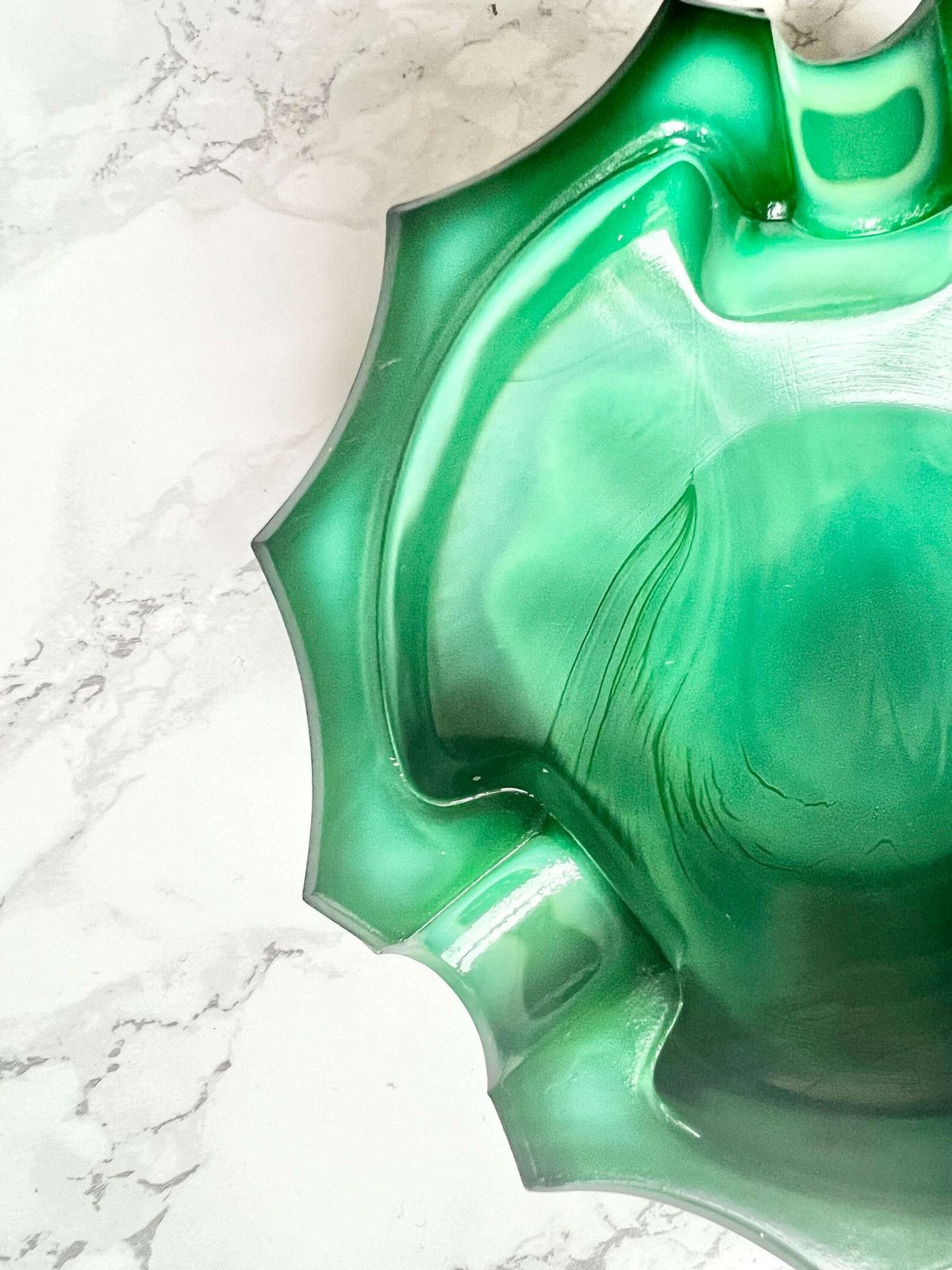 Very Beautiful Old Ashtray In Green Molded Glass Imitating Malachite To Be Diverted photo furniture