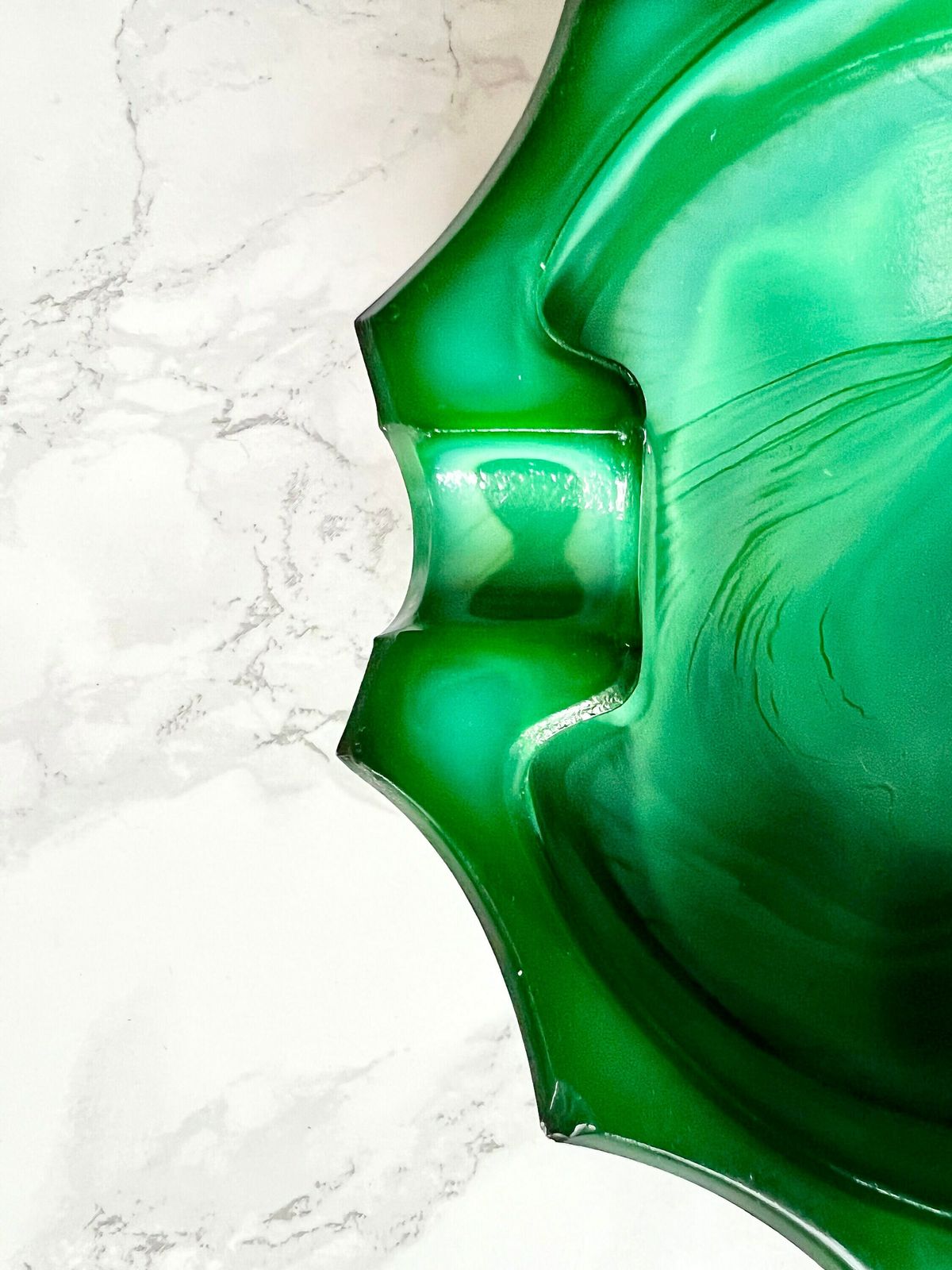 Very Beautiful Old Ashtray In Green Molded Glass Imitating Malachite To Be Diverted photo 73.0