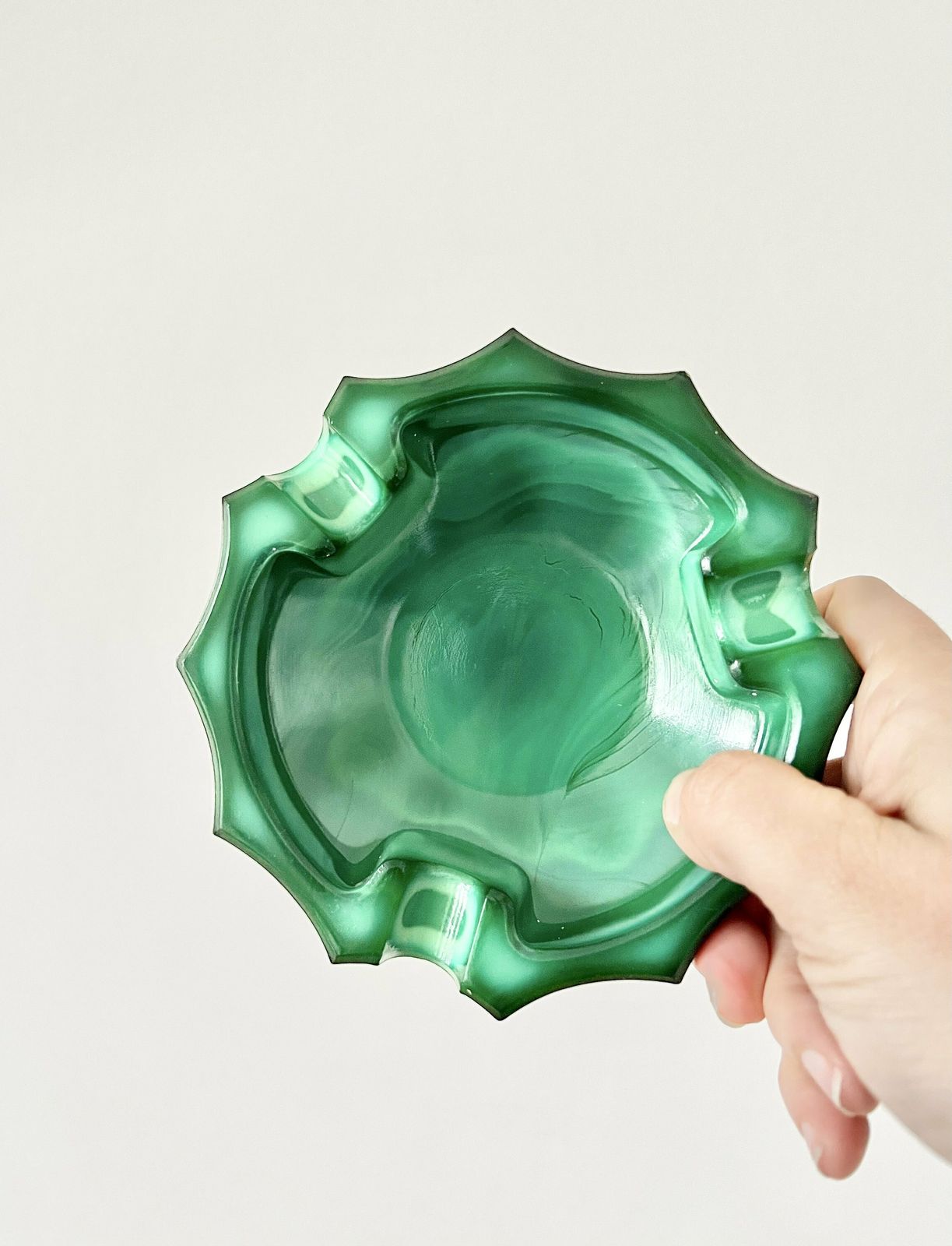 Very Beautiful Old Ashtray In Green Molded Glass Imitating Malachite To Be Diverted photo buy