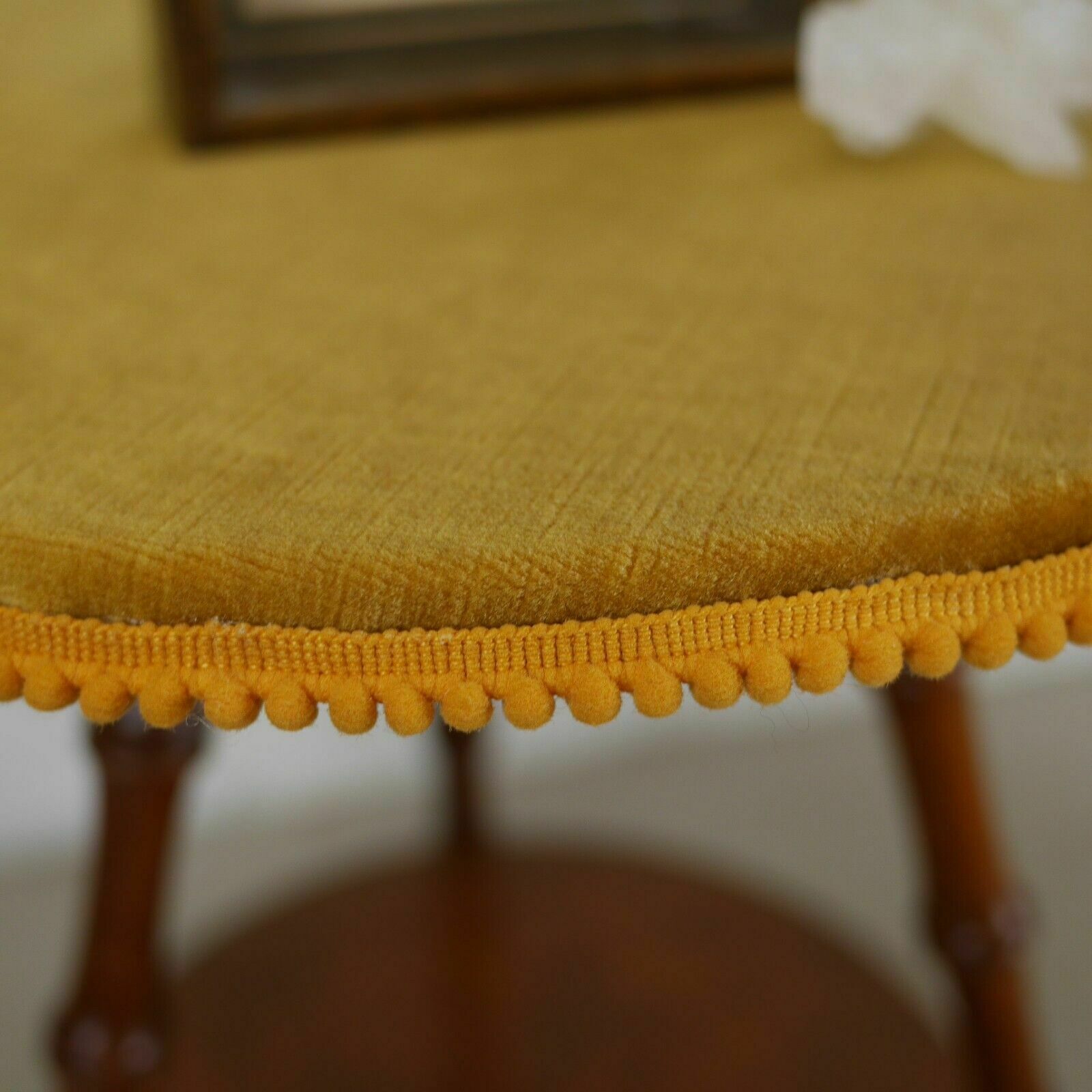 photo for sale Antique Victorian Faux Bamboo Tripod Round Side Lamp Table Mustard Velvet