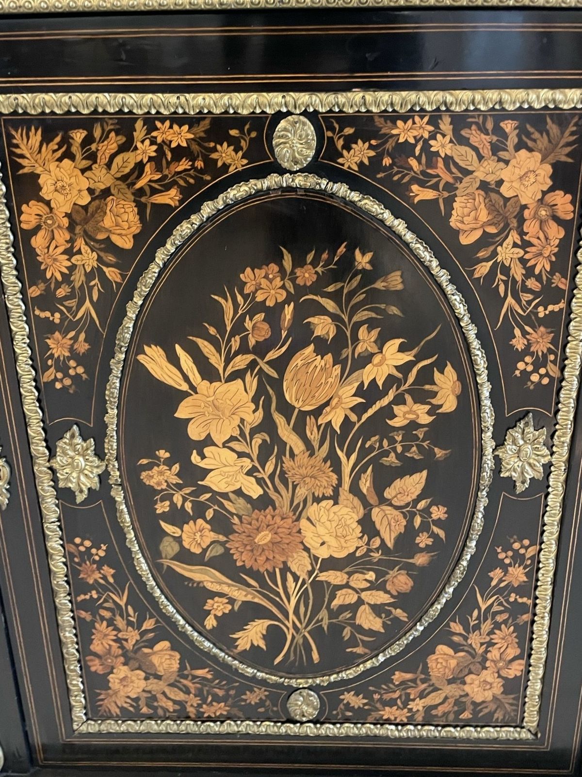 Outstanding Quality Antique Ebonised And Inlaid Floral Marquetry Credenza photo buy