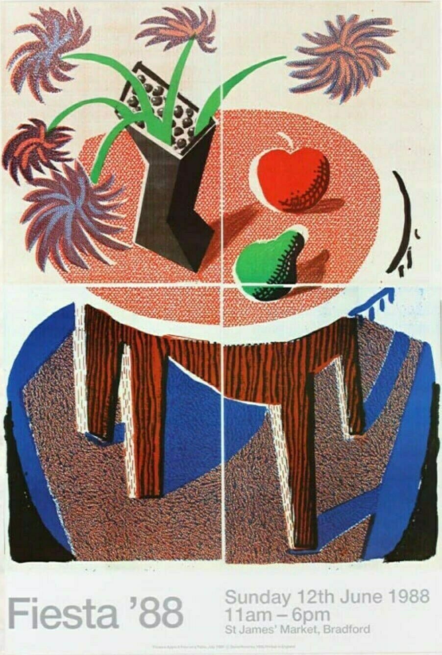Original David Hockney Exhibition Poster From The 80's   Fiesta '88   Authentic Museum Print   Bradford Flowers Table