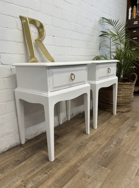 Stag Minstrel Pair Of ‘Leggy’ Bedsides Painted White photo for sale