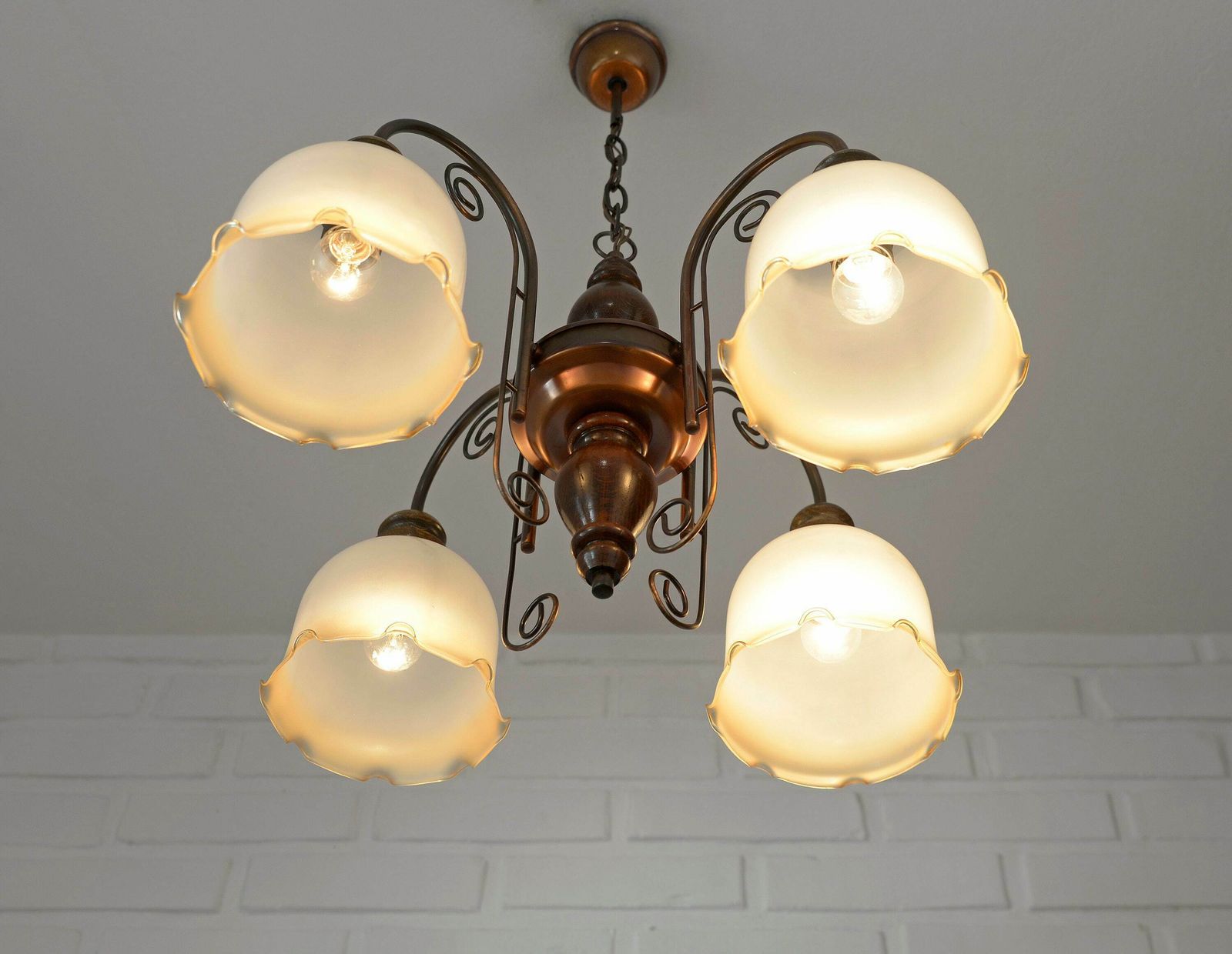 Vintage Pendant Light / Mid Century Rustic Lamp / Wood And Copper / Hanging Lamp / Colonial Chandelier / Yugoslavia 1970's photo Lighting