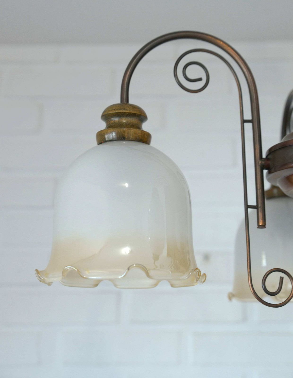 Vintage Pendant Light / Mid Century Rustic Lamp / Wood And Copper / Hanging Lamp / Colonial Chandelier / Yugoslavia 1970's photo buy