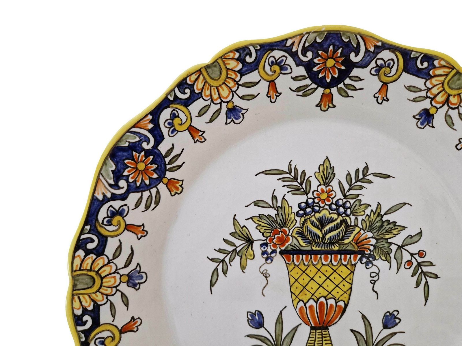 Desvres Faience Hand Painted Plate With Rouen Pattern Flowers By Geo Martel, French Country Kitchen Wall Decor, Vintage Lover Gift photo 102.0